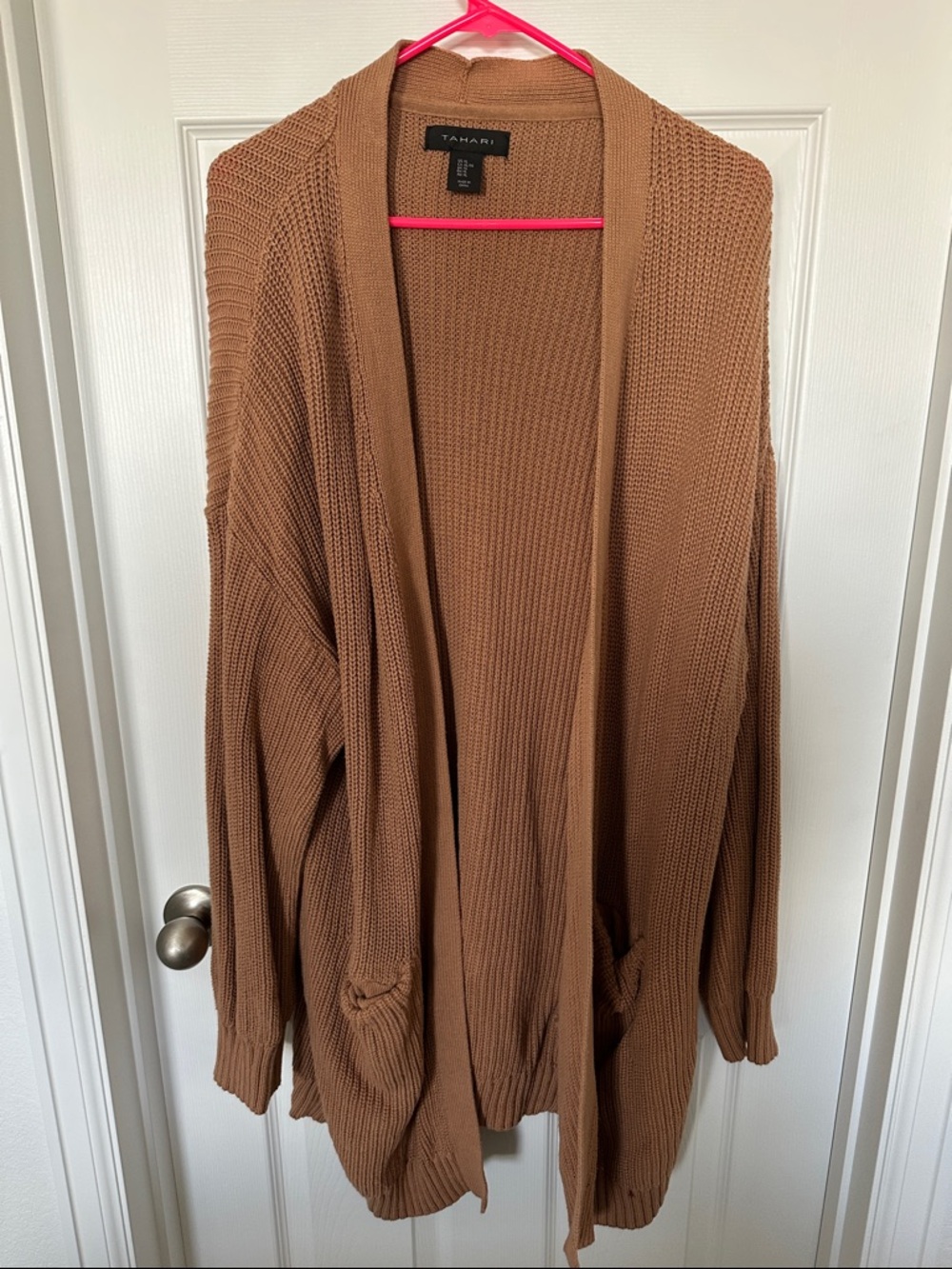 Tahari Camel Brown Open-Front Knit Cardigan